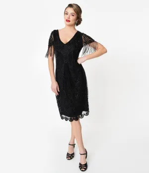 1920s Black Marta Beaded Flapper Dress