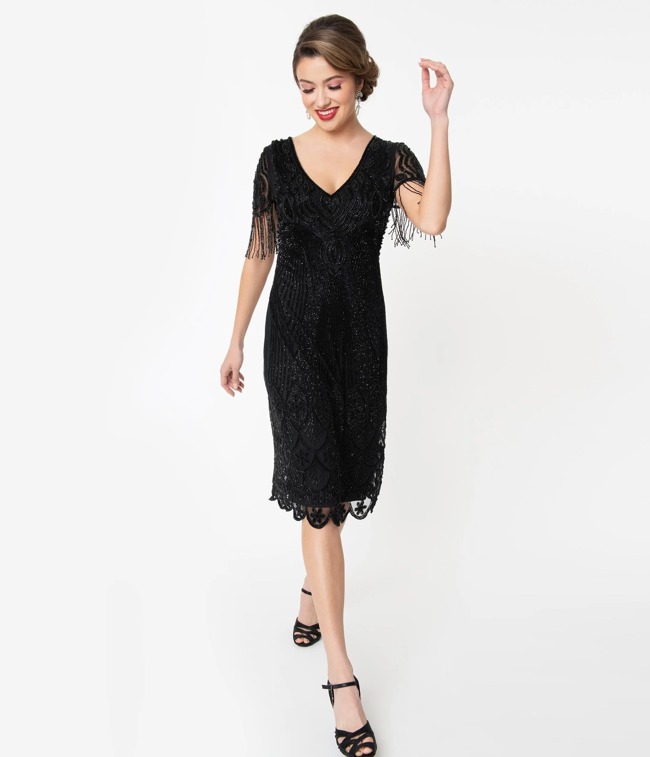 1920s Black Marta Beaded Flapper Dress