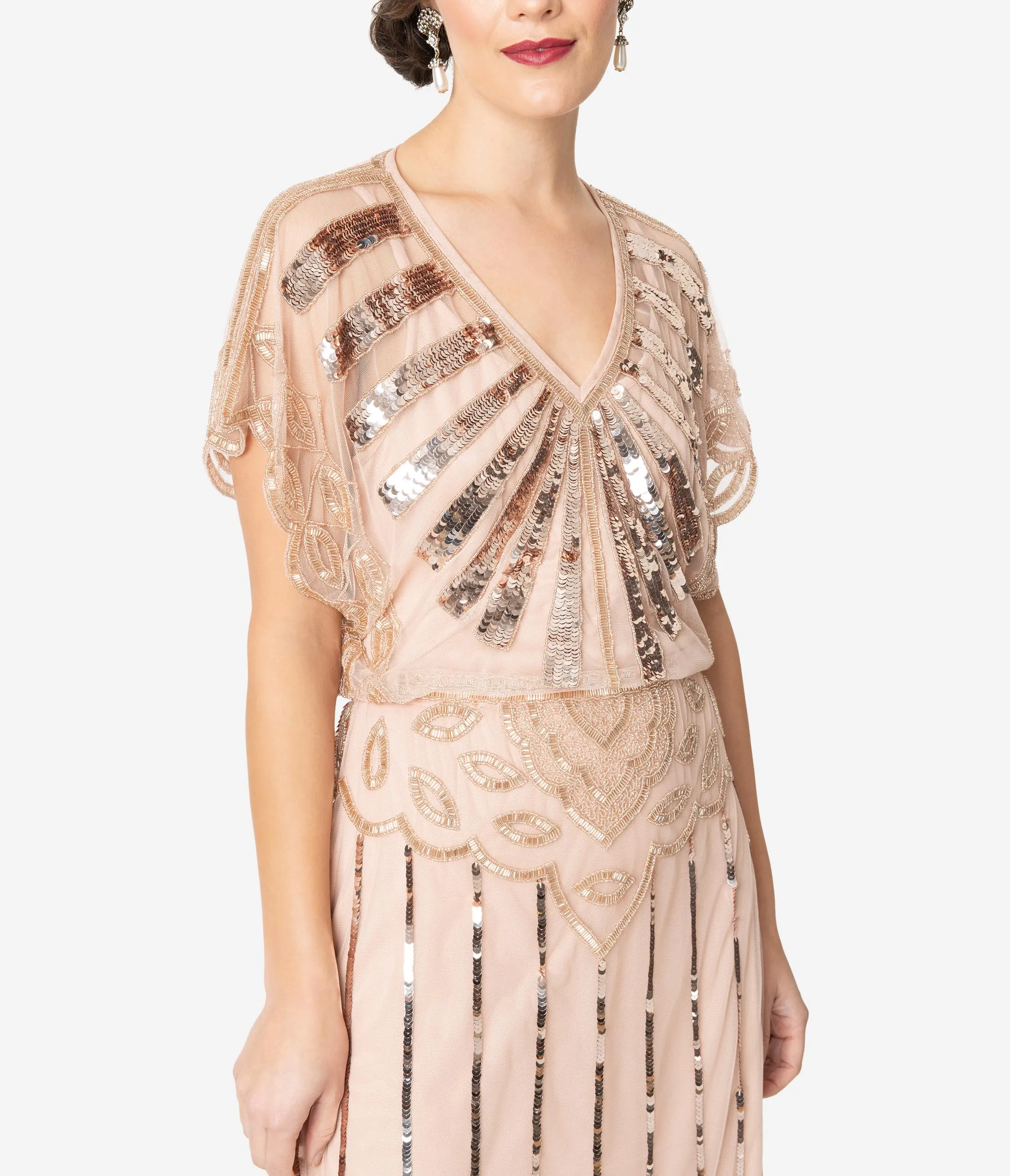 1920s Blush Pink Deco Angelina Maxi Flapper Dress