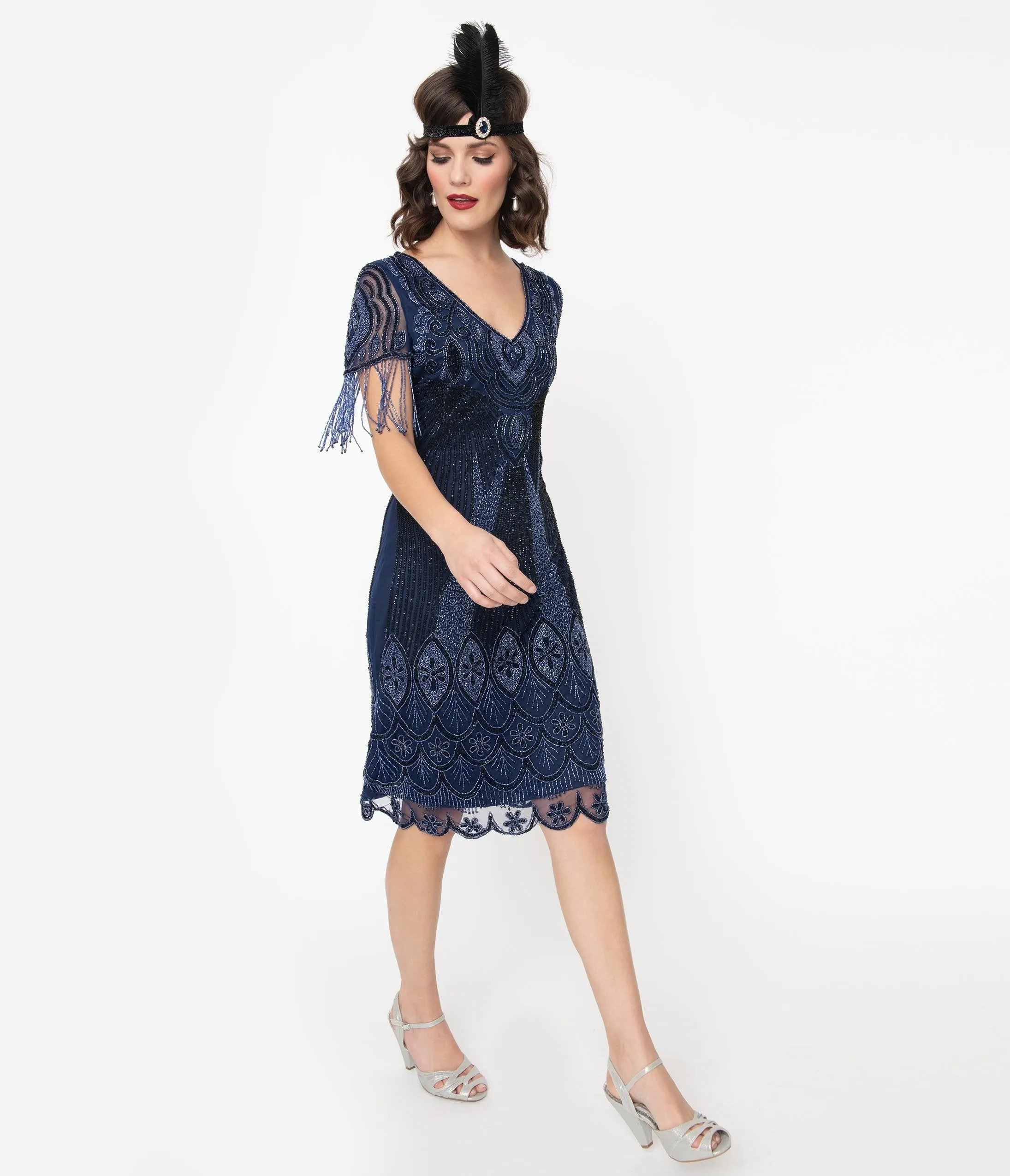 1920s Navy Beaded Marta Flapper Dress