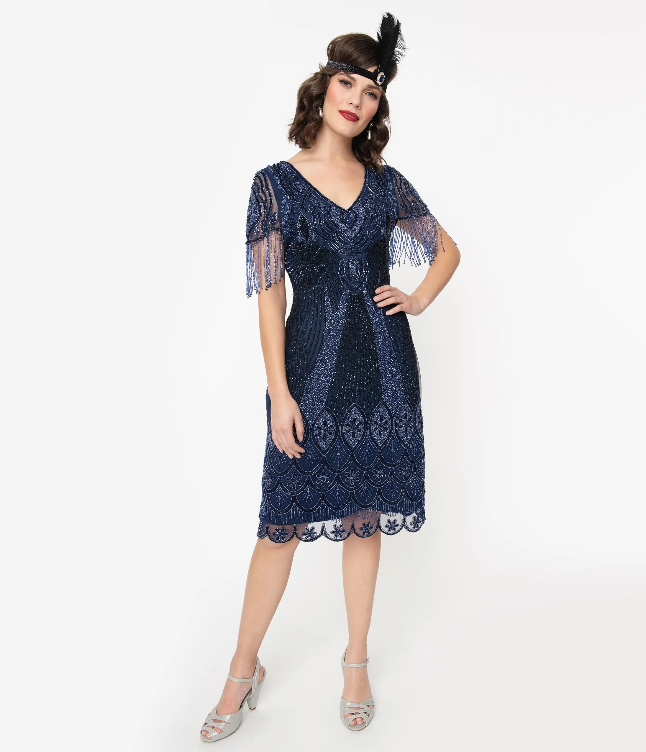 1920s Navy Beaded Marta Flapper Dress