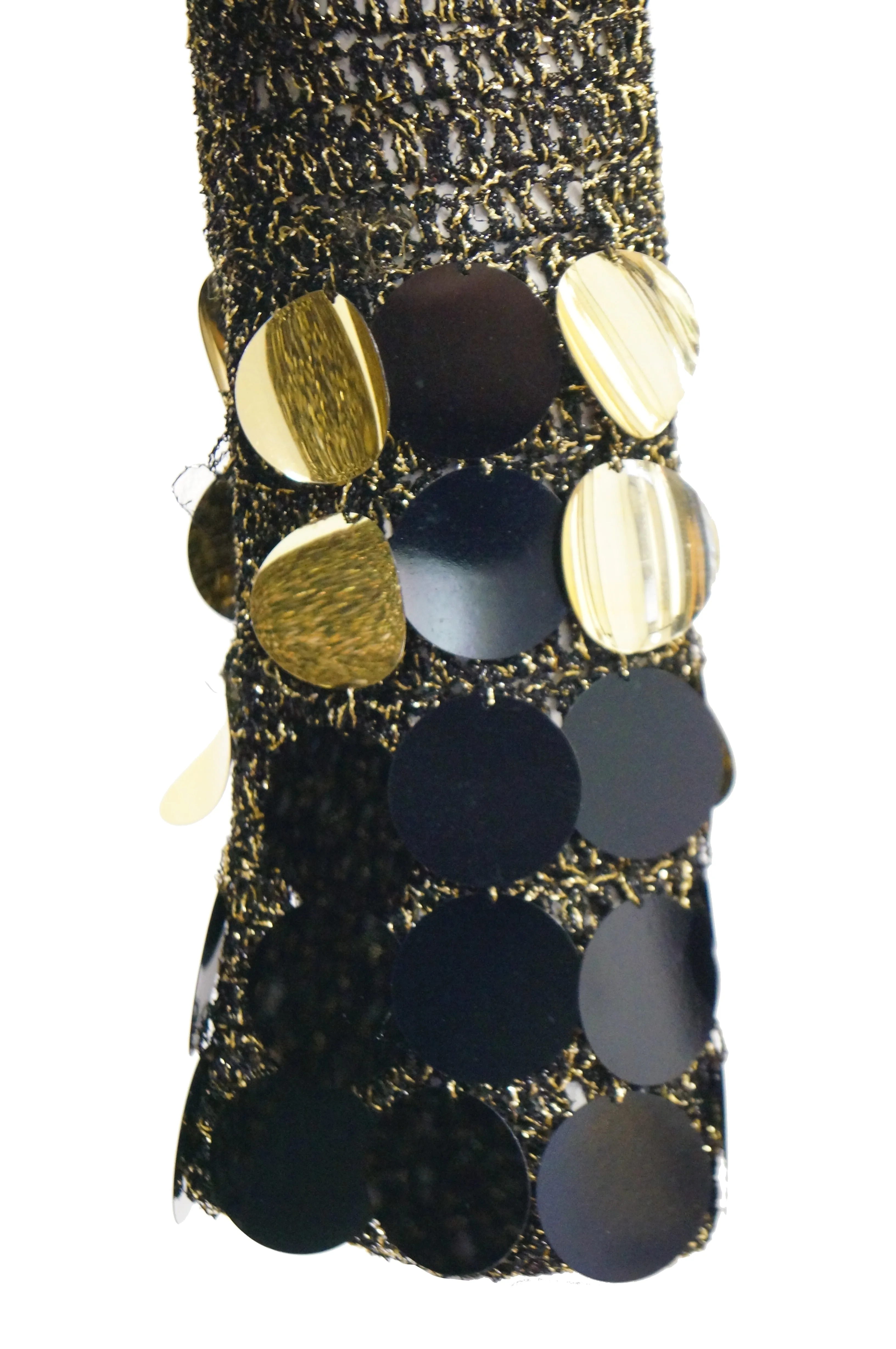 1960s Metallic Gold and Black Knit Wear Mini Dress