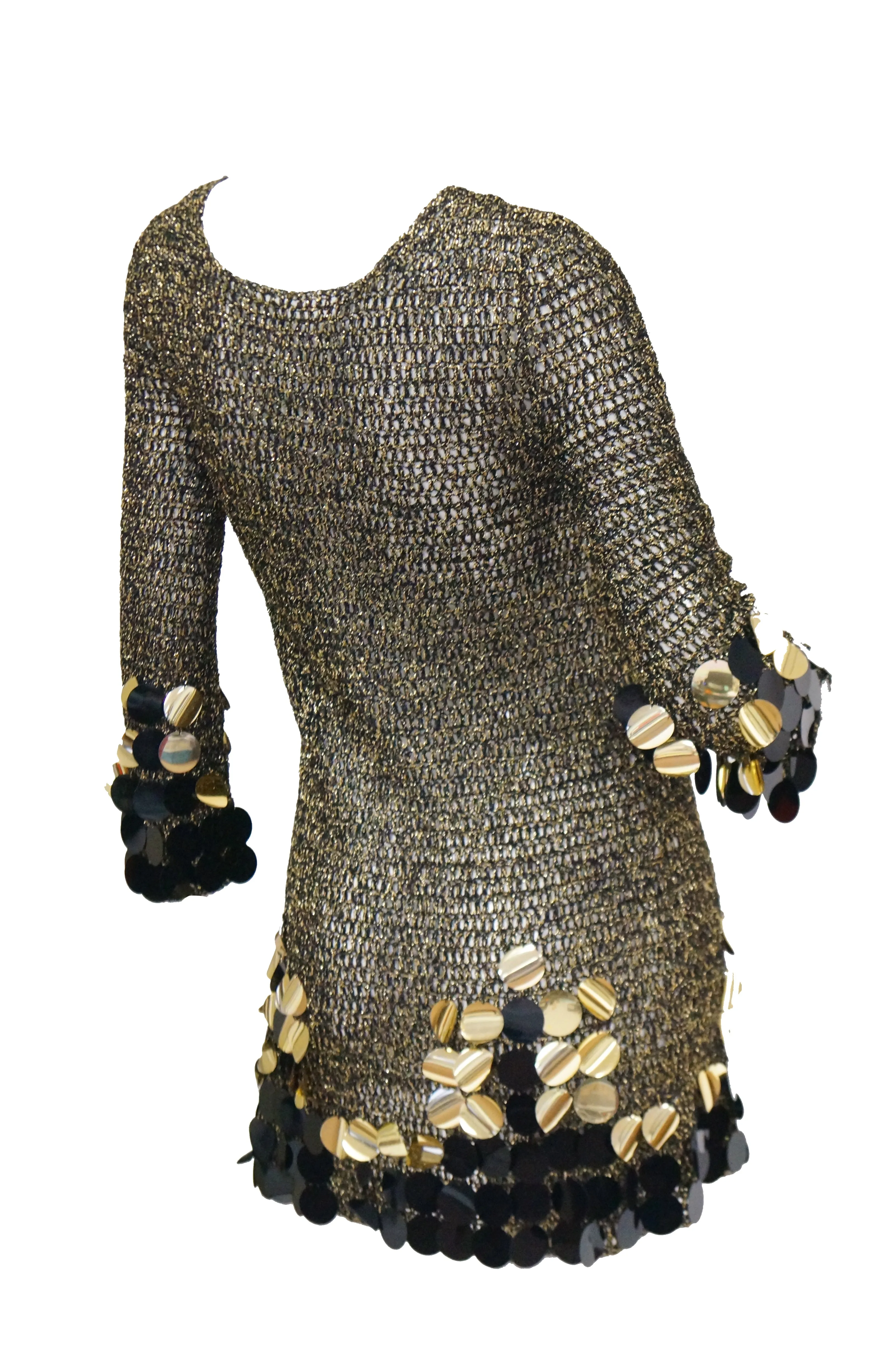 1960s Metallic Gold and Black Knit Wear Mini Dress