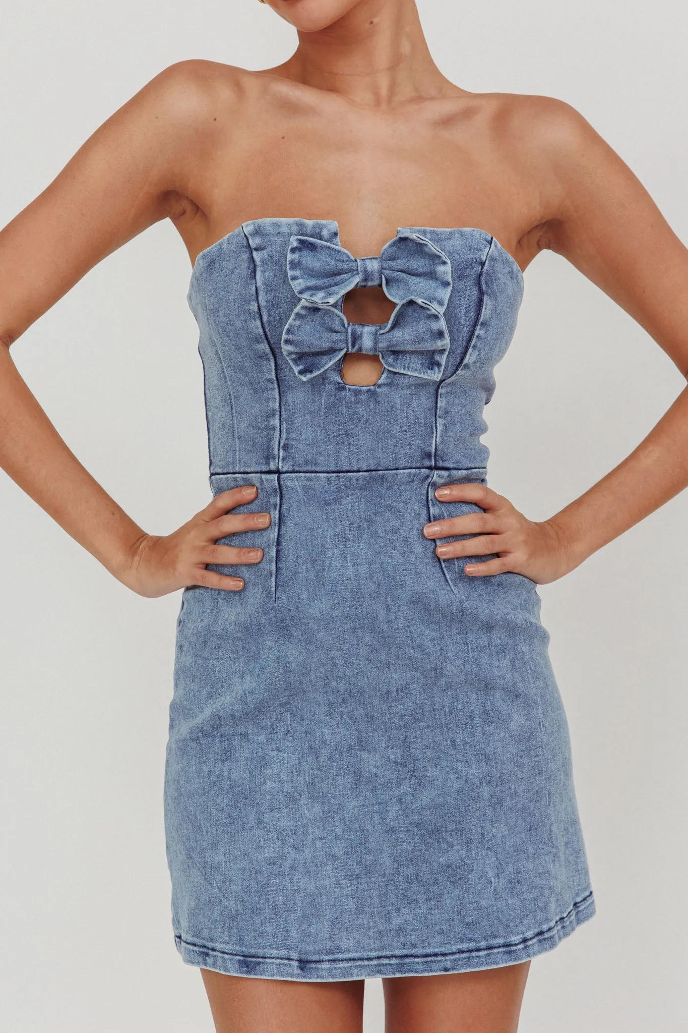 All For You Strapless Mini Dress Blue Denim