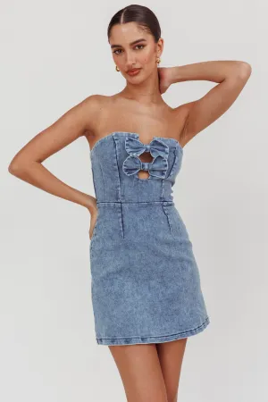 All For You Strapless Mini Dress Blue Denim