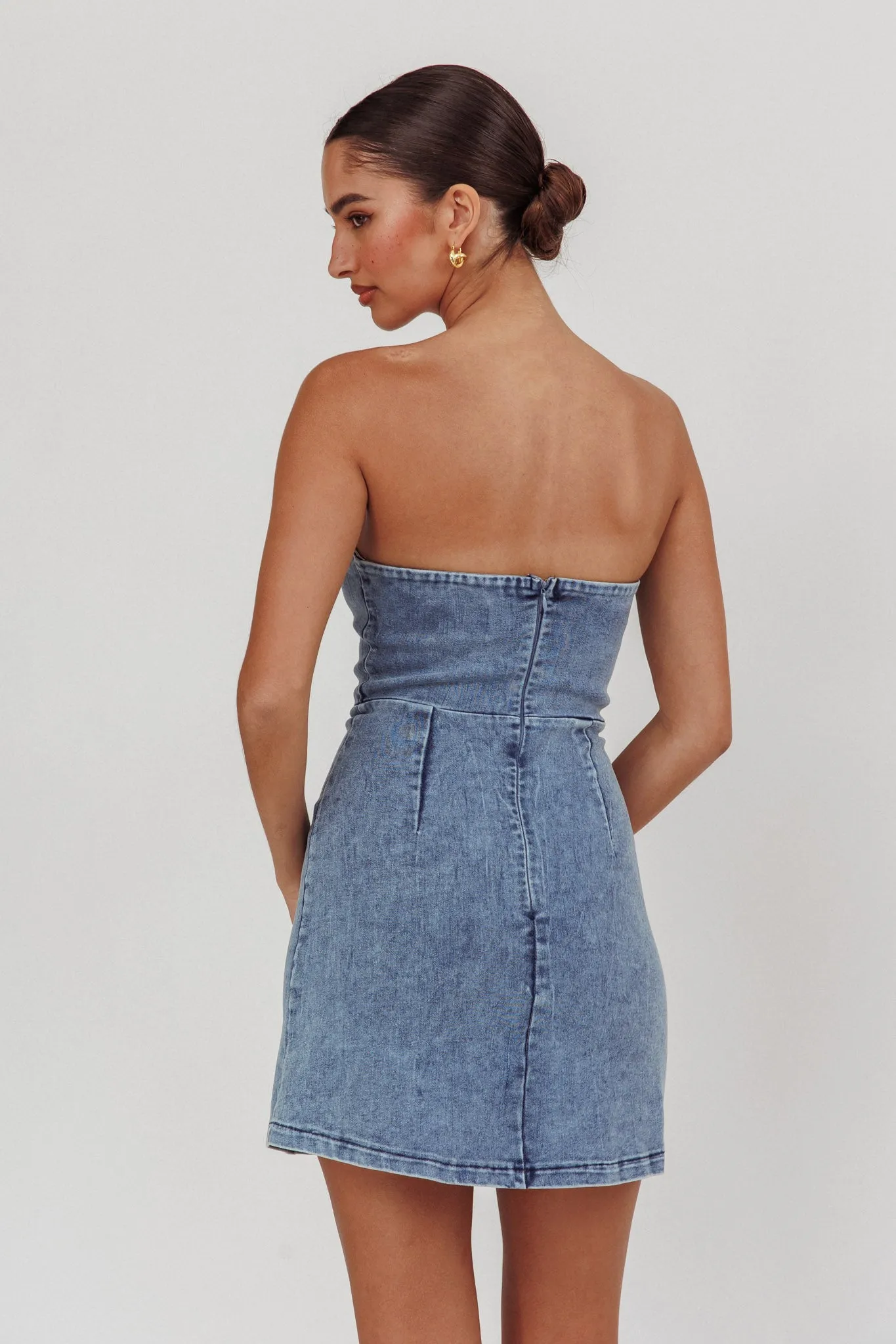 All For You Strapless Mini Dress Blue Denim