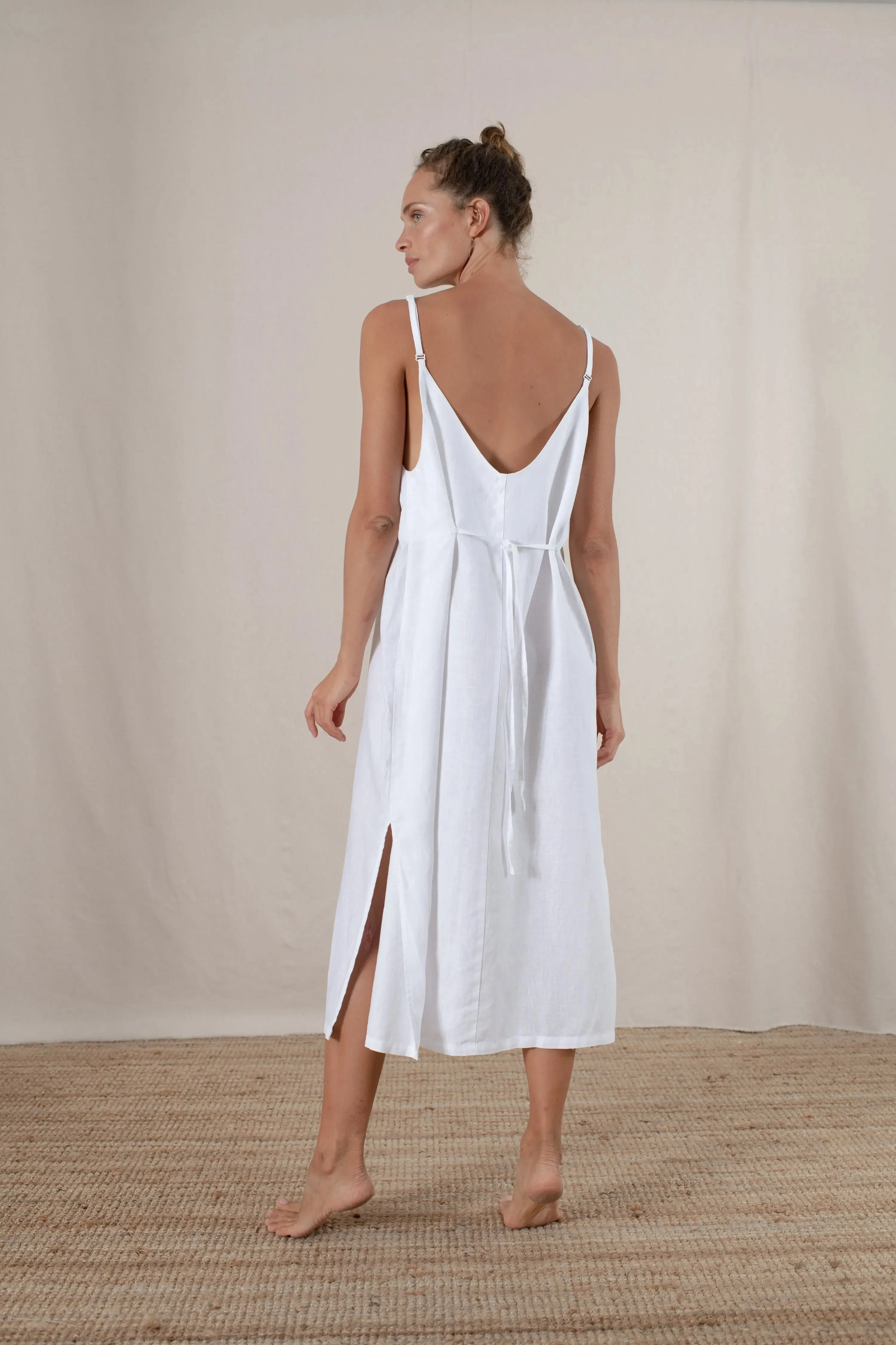 Basique Linen Slip Dress White