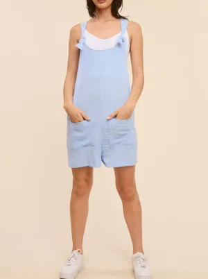 Bayleigh Front Tie Cotton Gauze Romper in Sky Blue