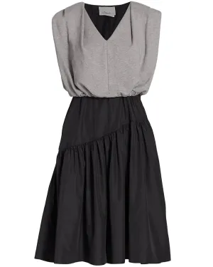 Black and Grey French Terry Combo A-line Dress