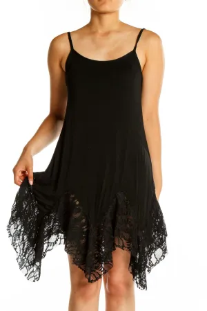 Black Lace-Trimmed Slip Dress