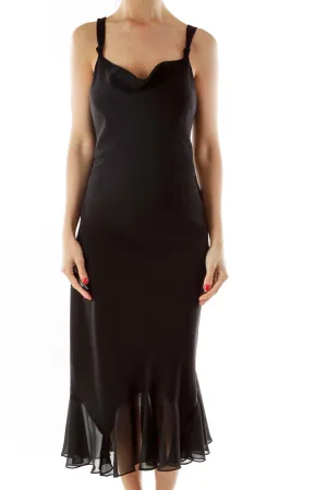 Black Ruffled Slip Evening Dress