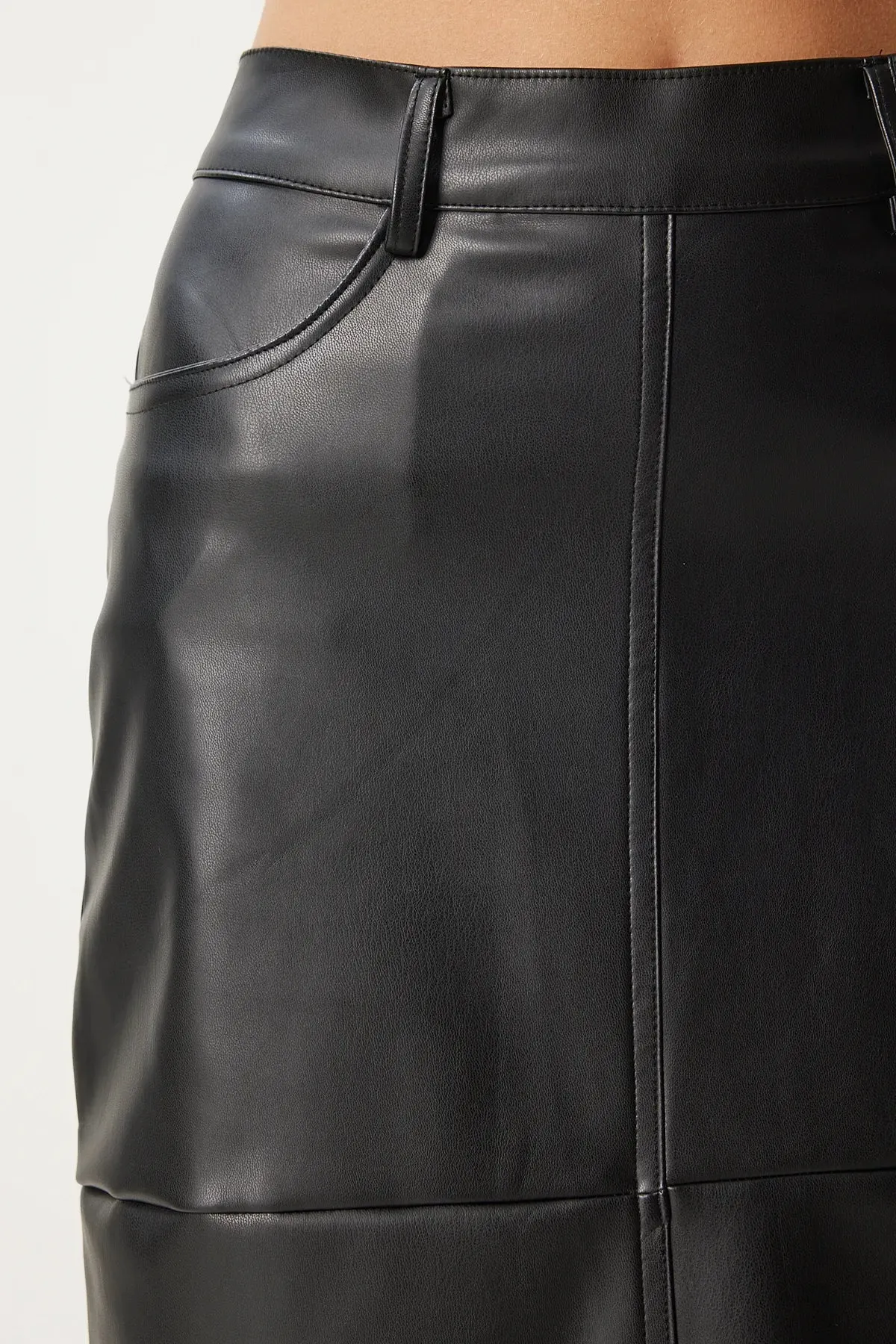 Black Slit Faux Leather Pencil Skirt