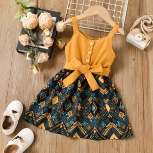 Boho Exotic Graphic Slip Dress with Belt - Toddler Girl