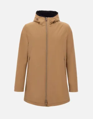 Camel Faux Fur Parka for Men