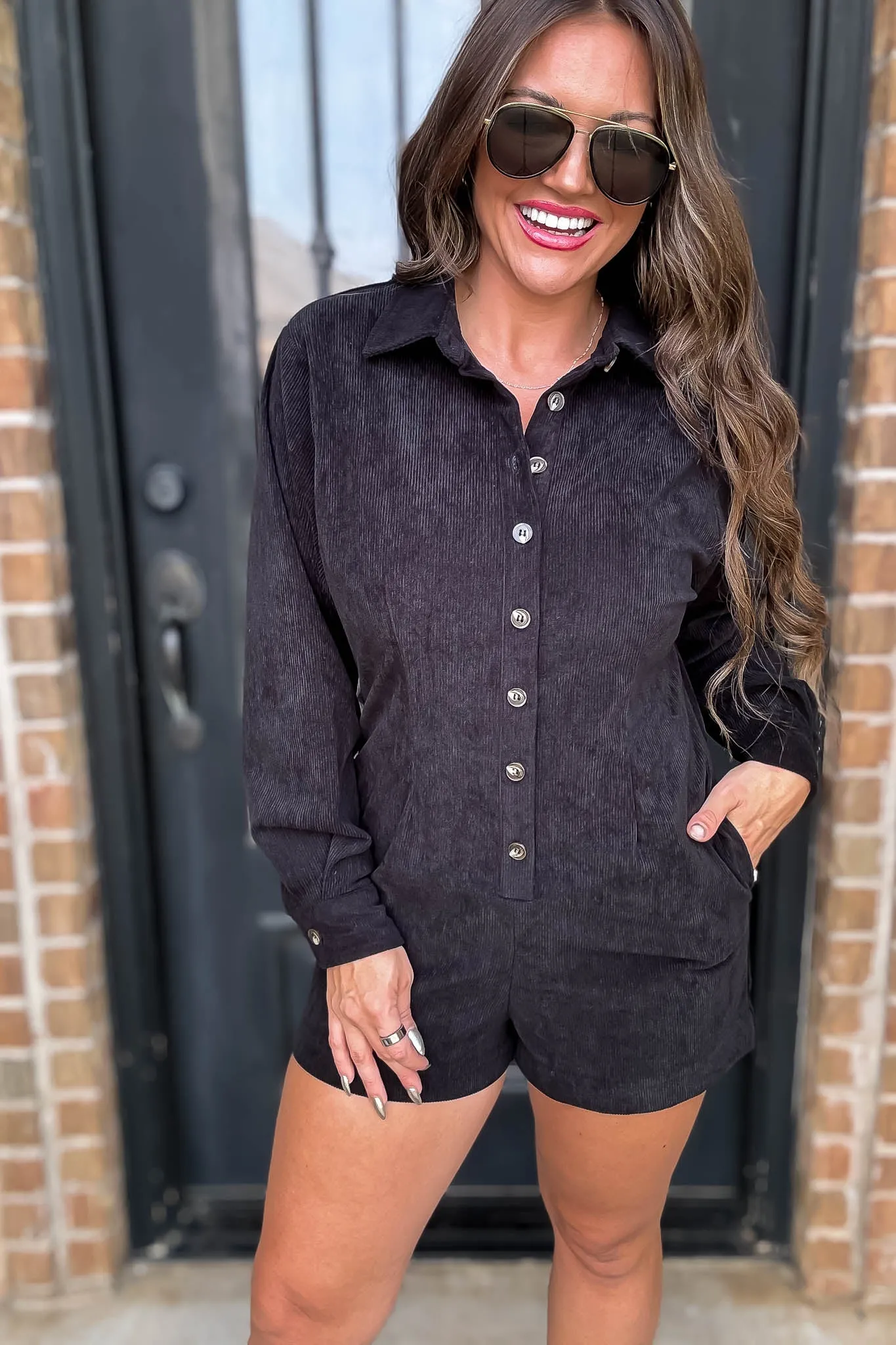 Casually Chic Corduory Black Romper