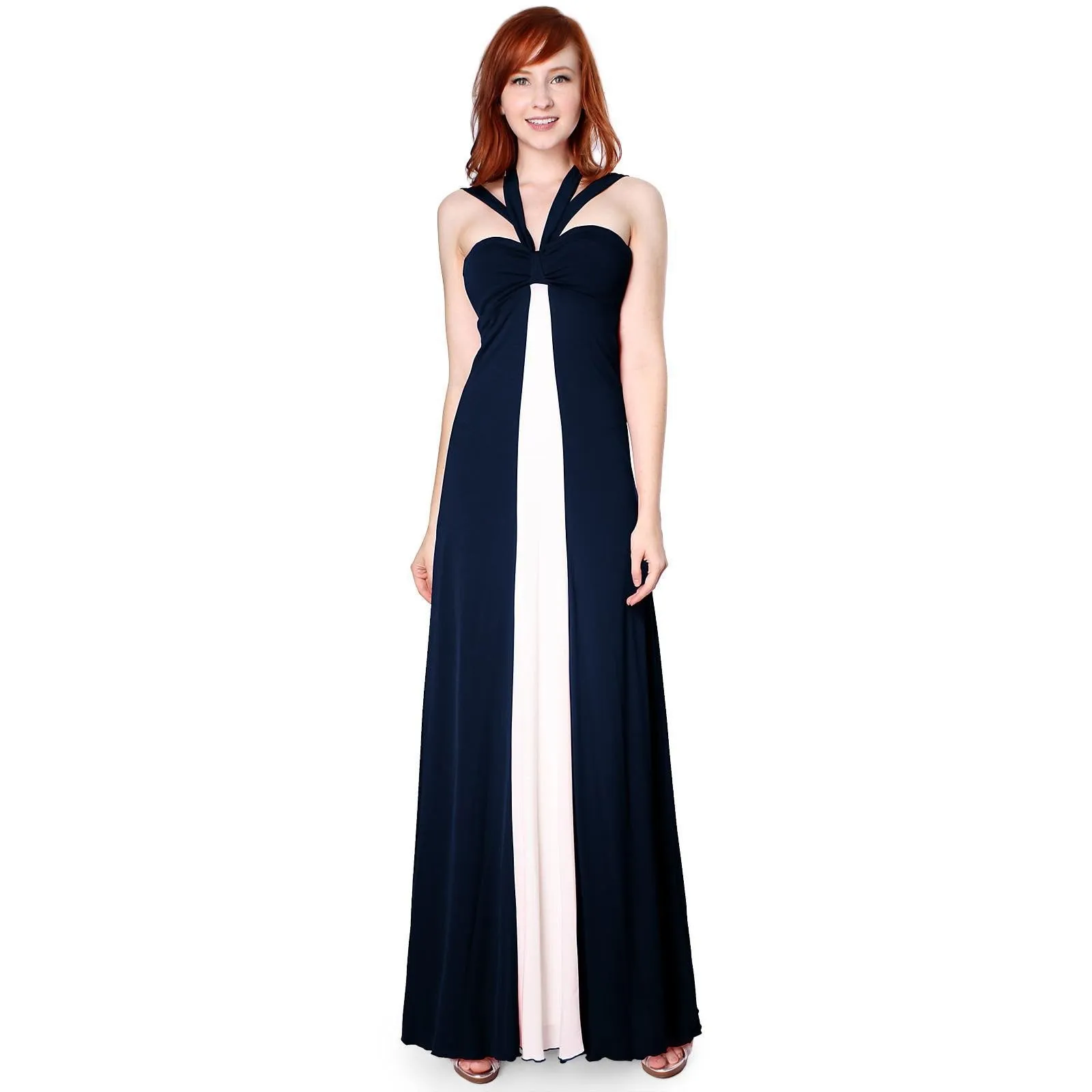 Contrast Cross Tie Halter Long Event Dress