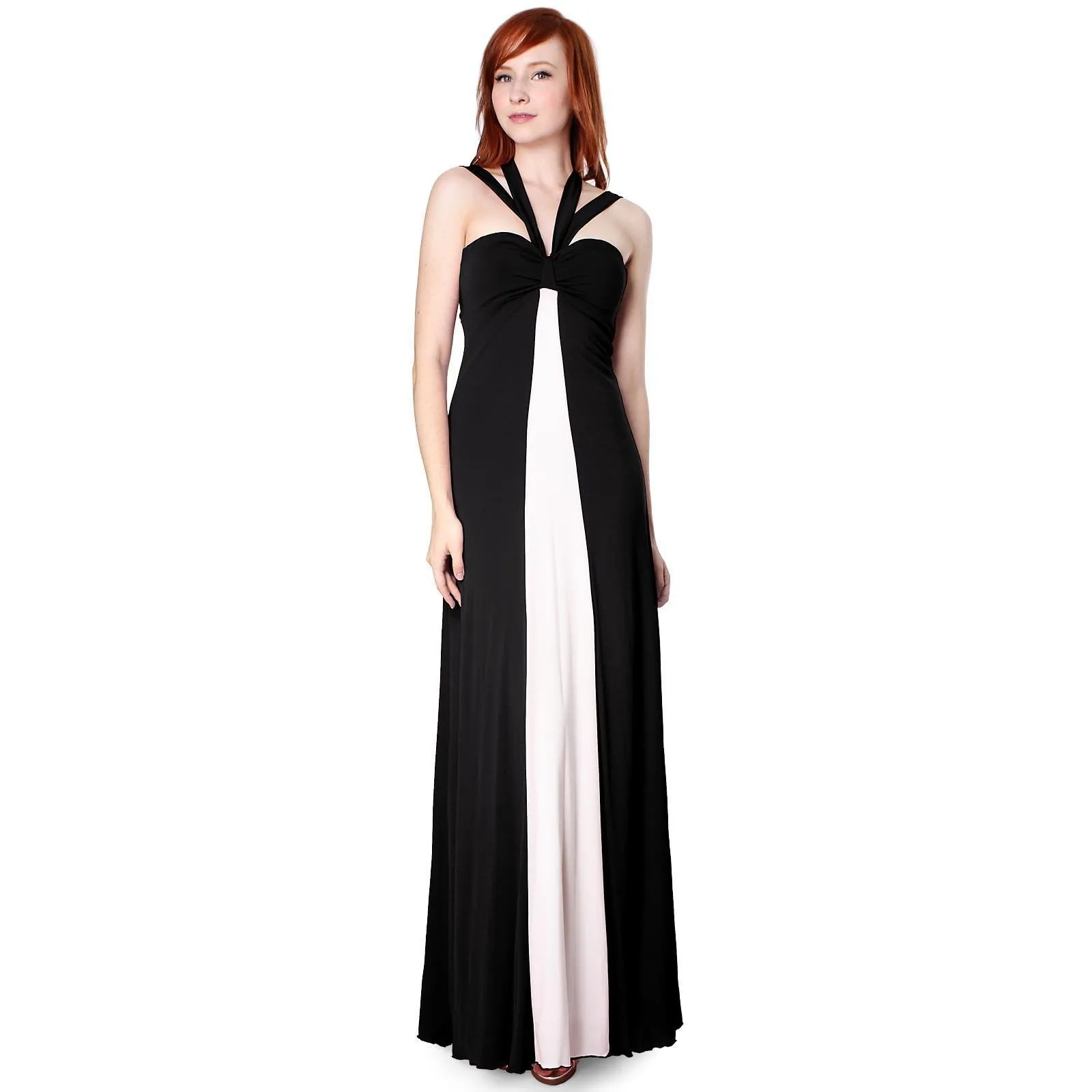 Contrast Cross Tie Halter Long Event Dress