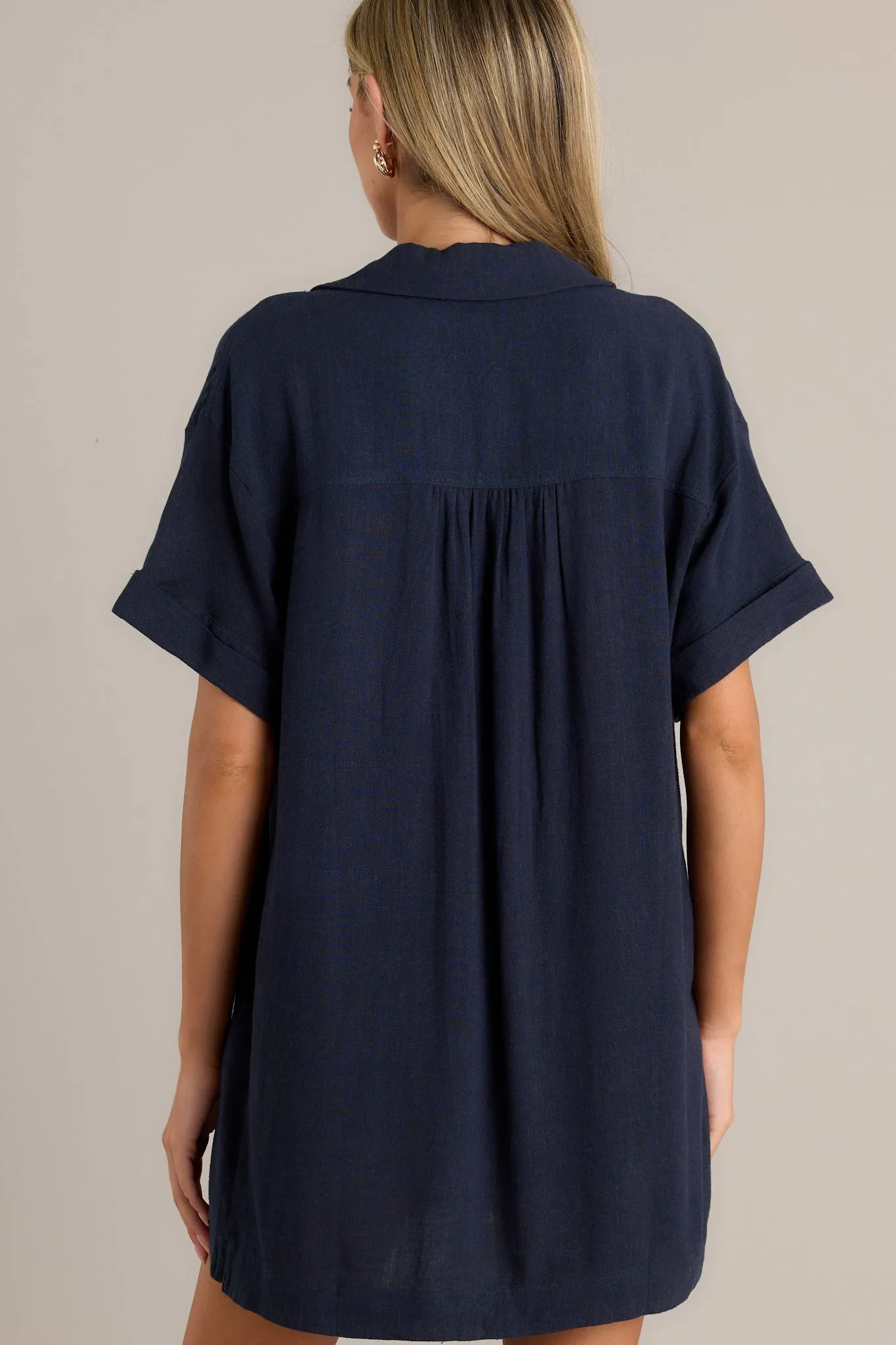 Effortless Selection Navy Button Front Mini Shirt Dress