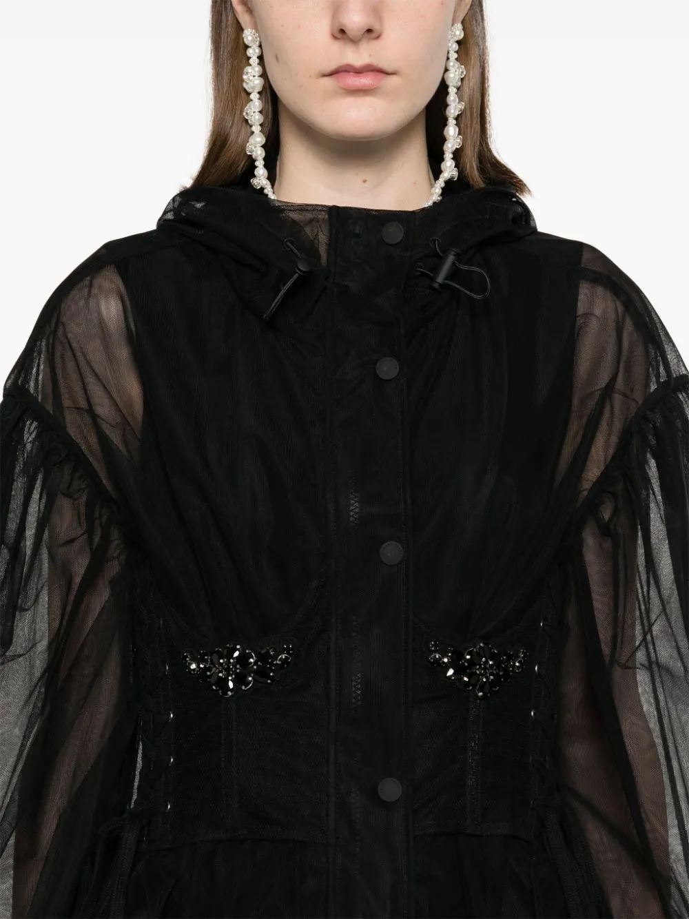 Embellished Sheer Corset Parka