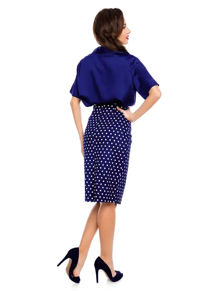 Falda Chic Pencil Polka Dot Skirt in Dark Blue by Dolly and Dotty