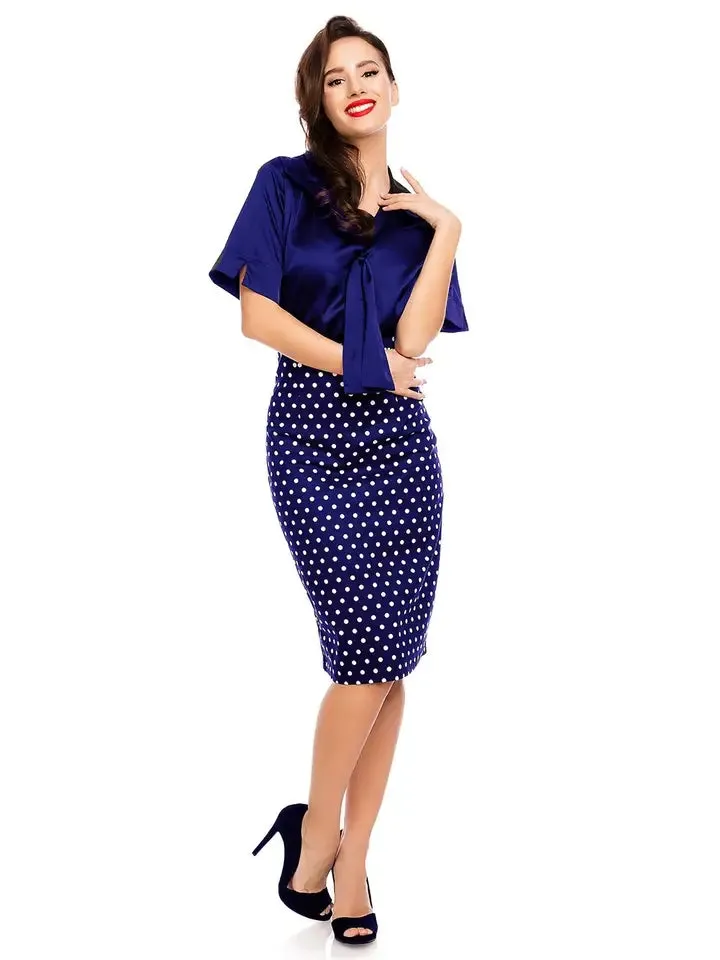 Falda Chic Pencil Polka Dot Skirt in Dark Blue by Dolly and Dotty