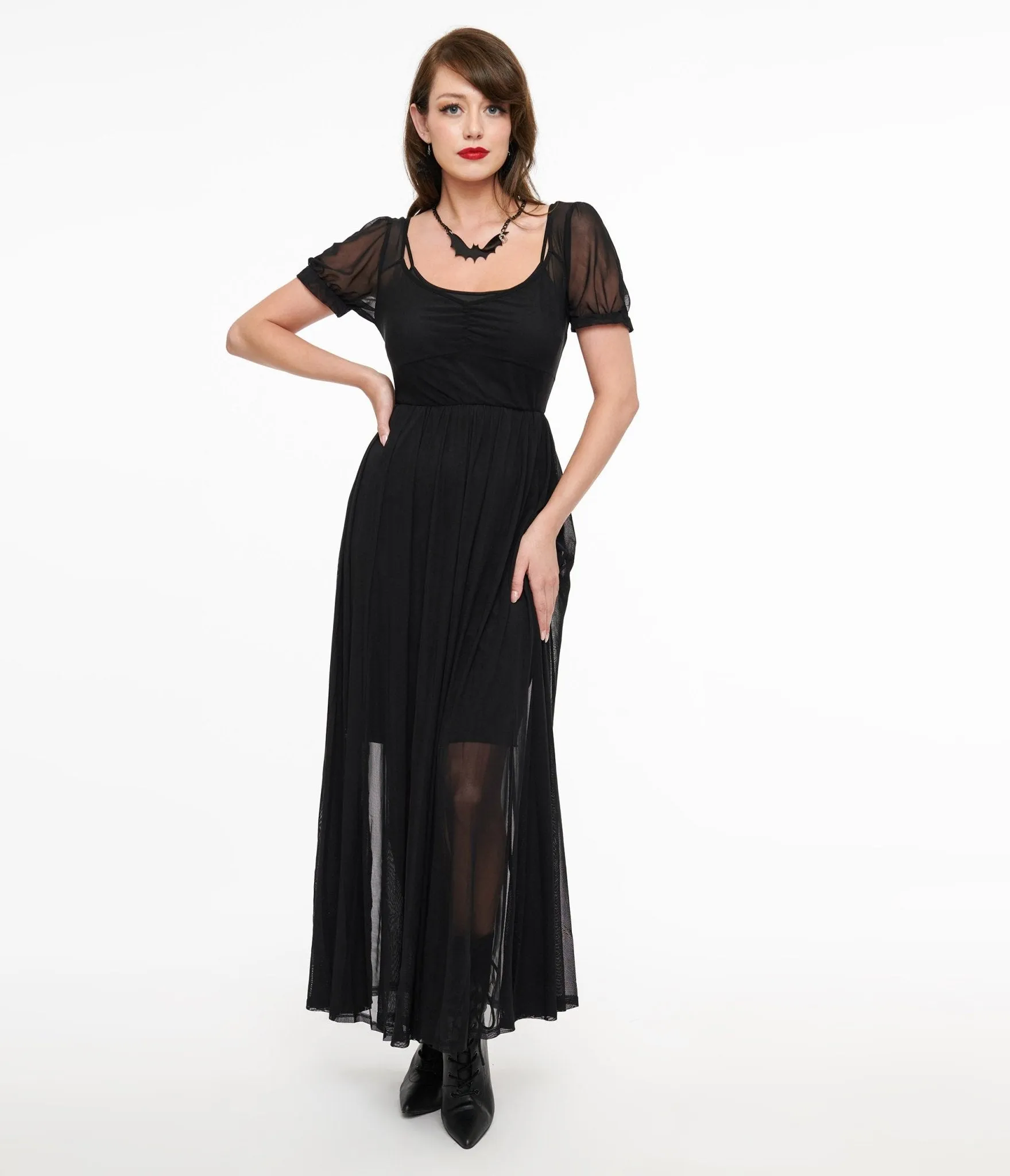 Foxblood Black Sheer Mesh Lily Maxi Dress