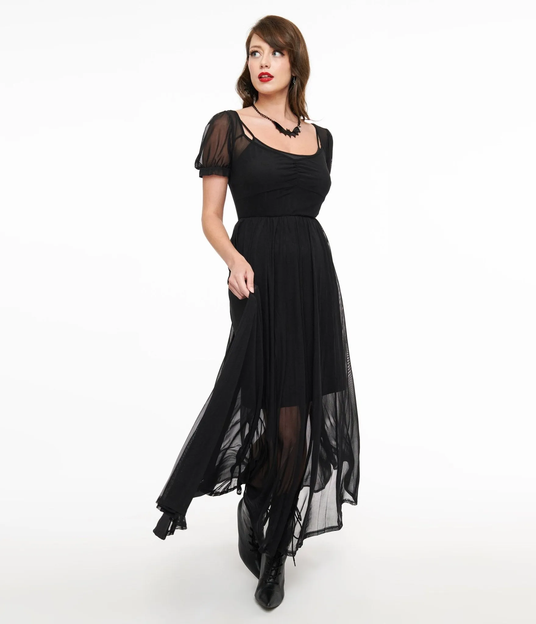 Foxblood Black Sheer Mesh Lily Maxi Dress