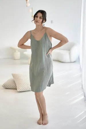 Fundamental Linen Slip Dress - Pistachio