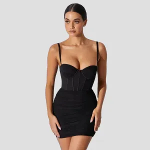 Gauze drape backless slip dress