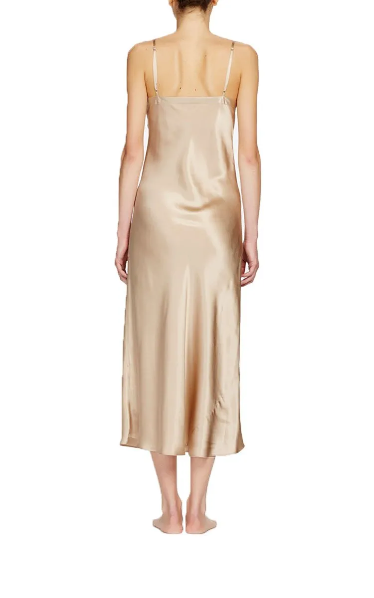 Ginia 100% Silk Nightgown with V Neck In Mink 9617 SALE