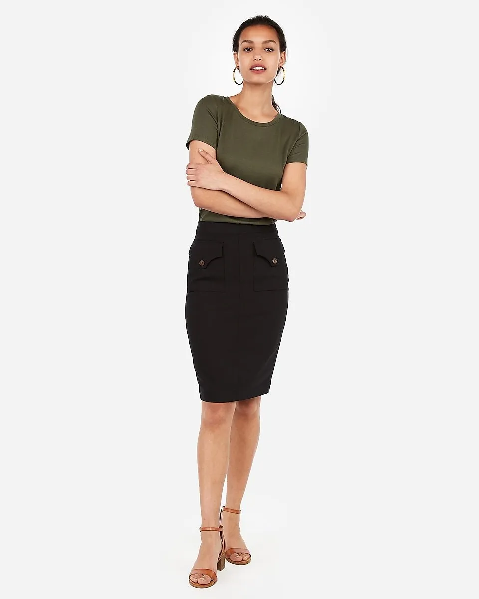 High Waisted Pencil Skirt in Pitch Black