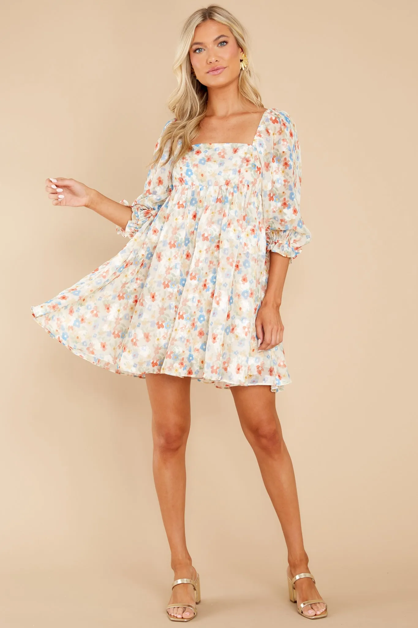 Instant Gratification Ivory Floral Print Dress