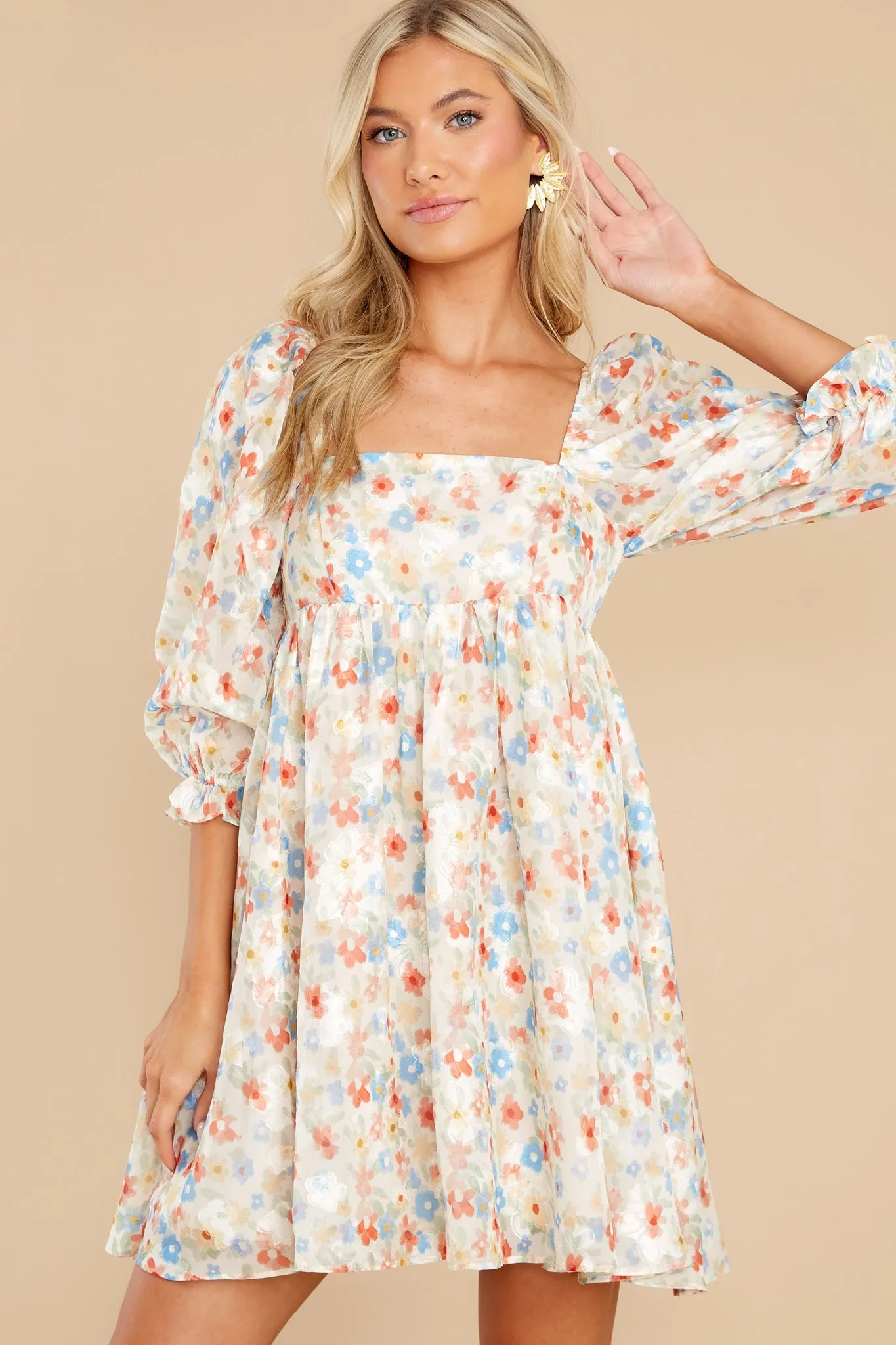 Instant Gratification Ivory Floral Print Dress