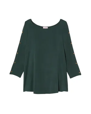 Ione 3/4 Sleeve Button Sleeve Tee | Forest Green