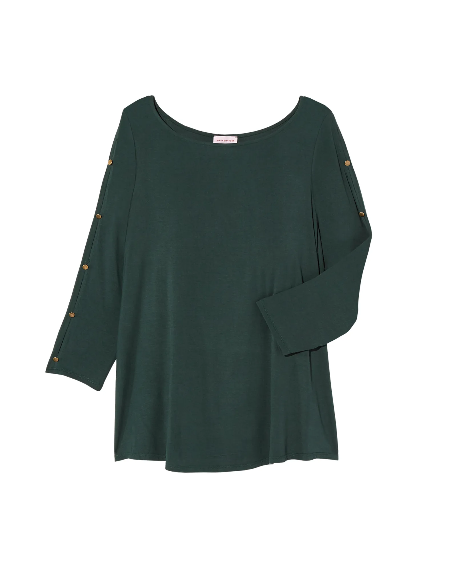 Ione 3/4 Sleeve Button Sleeve Tee | Forest Green