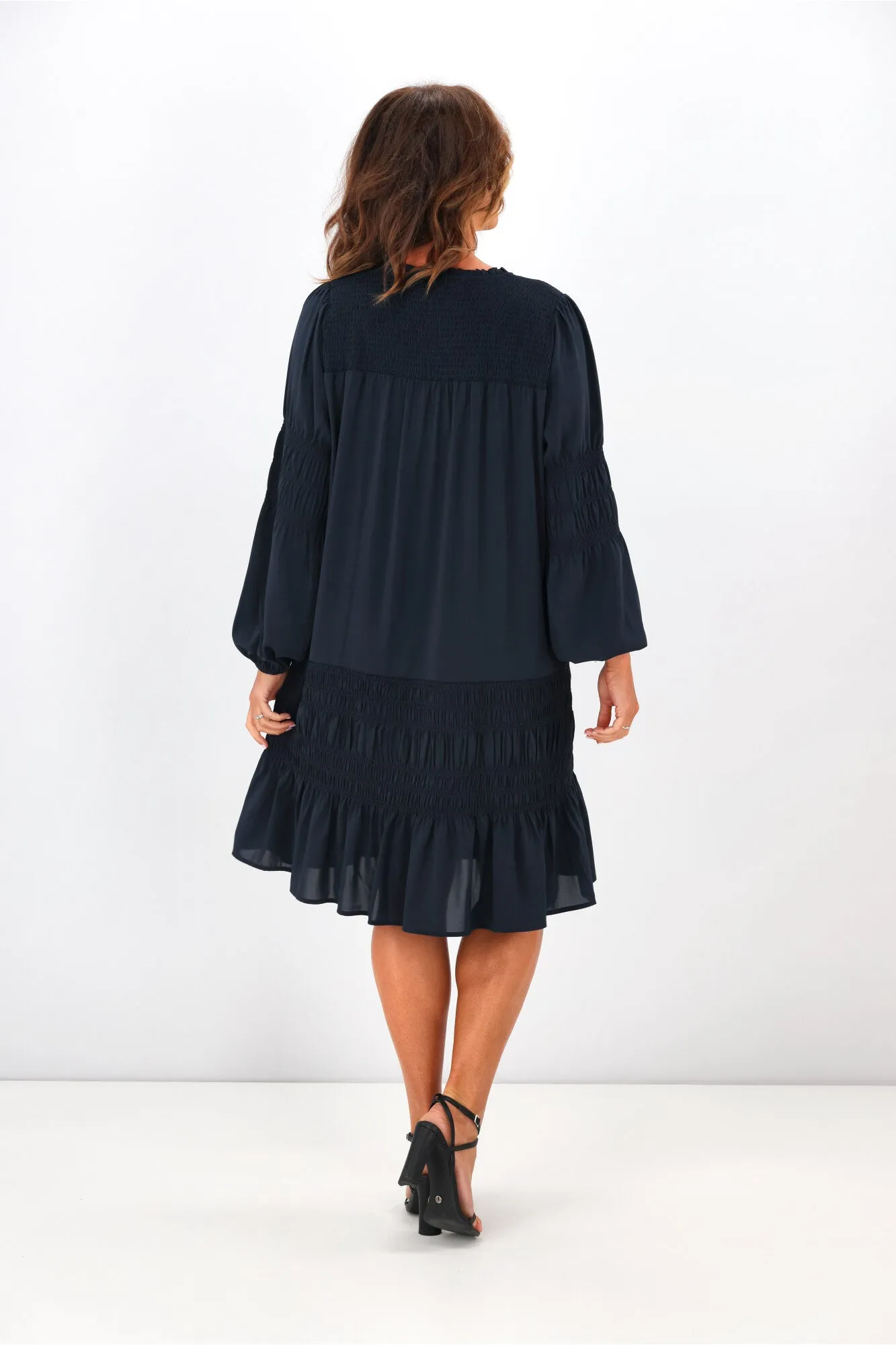 Jane James Shirred Trixie Dress Midnight Navy