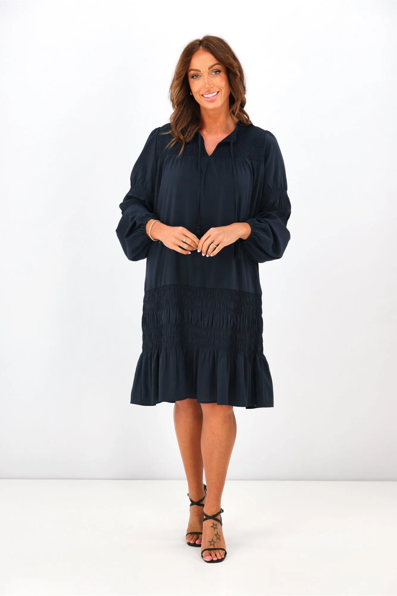 Jane James Shirred Trixie Dress Midnight Navy