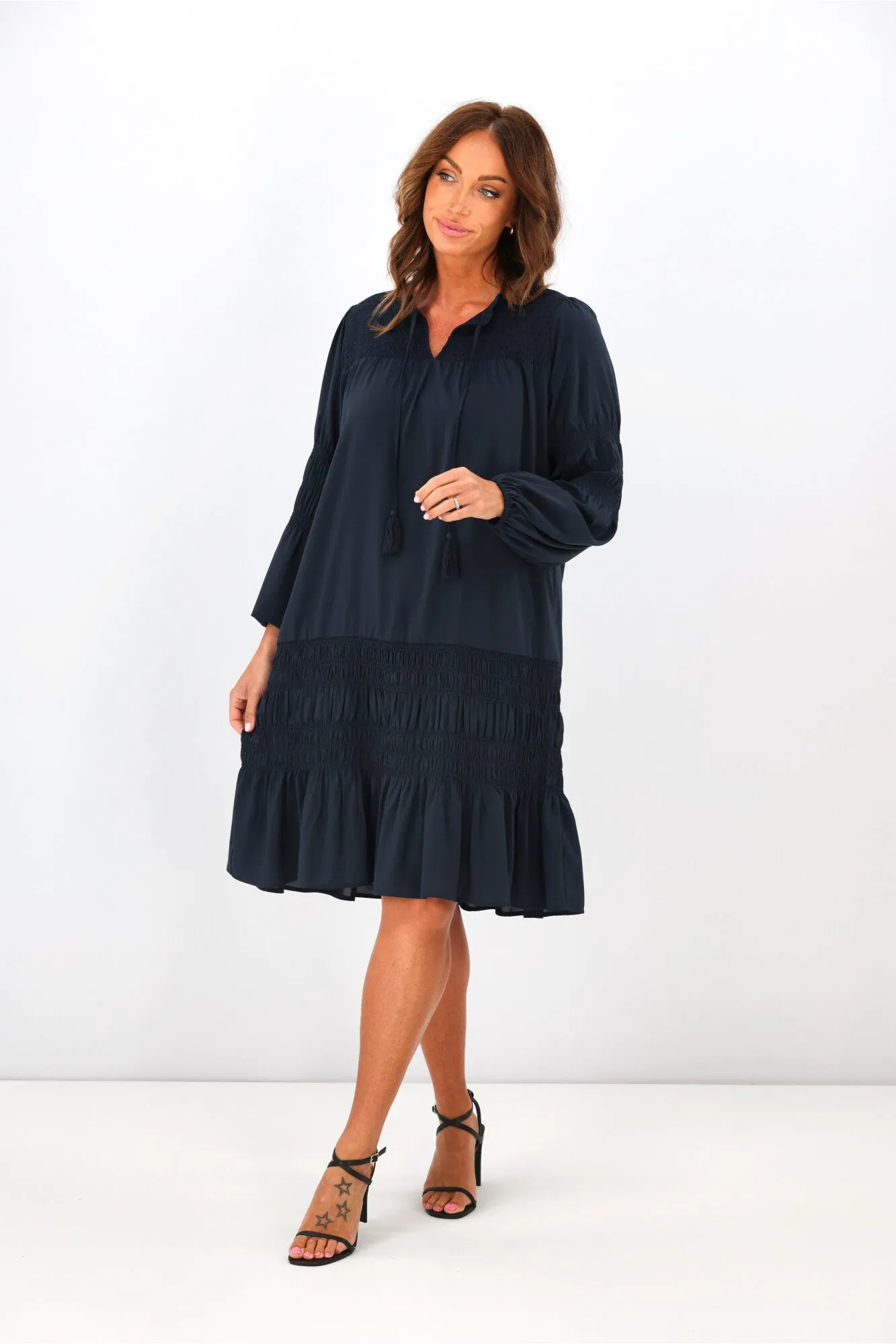 Jane James Shirred Trixie Dress Midnight Navy