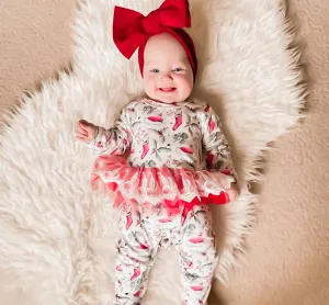 Kryssi Kouture Sienna Holiday Infant Deluxe Tutu Jumpsuit - Red Holly Christmas Tutu