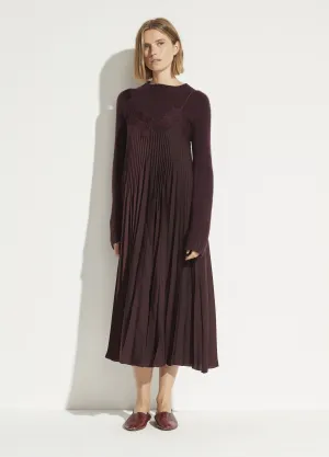 Lace Trim Pleated Dress in Dahlia Wine