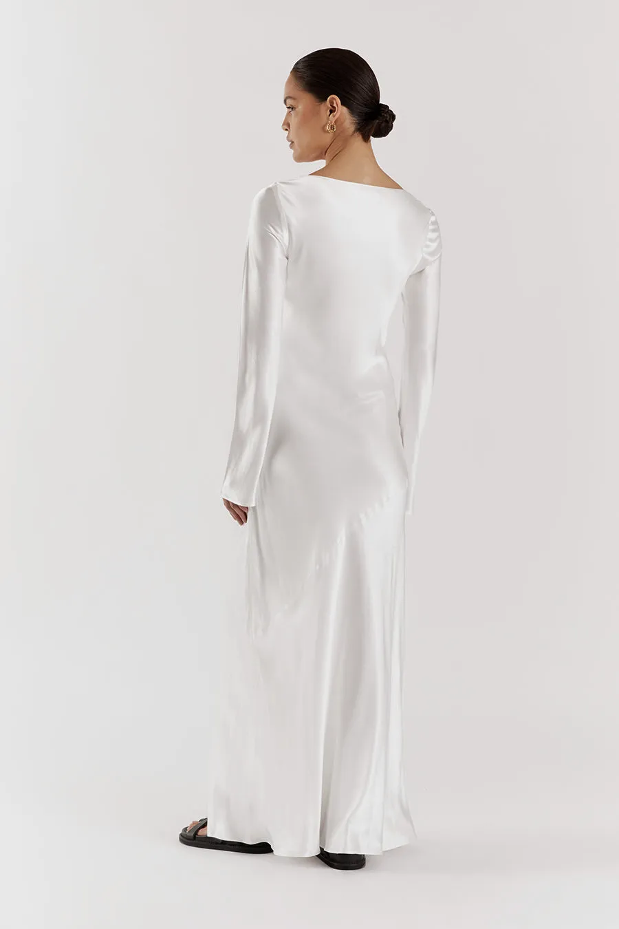 LEA WHITE SLEEVED SATIN MAXI DRESS