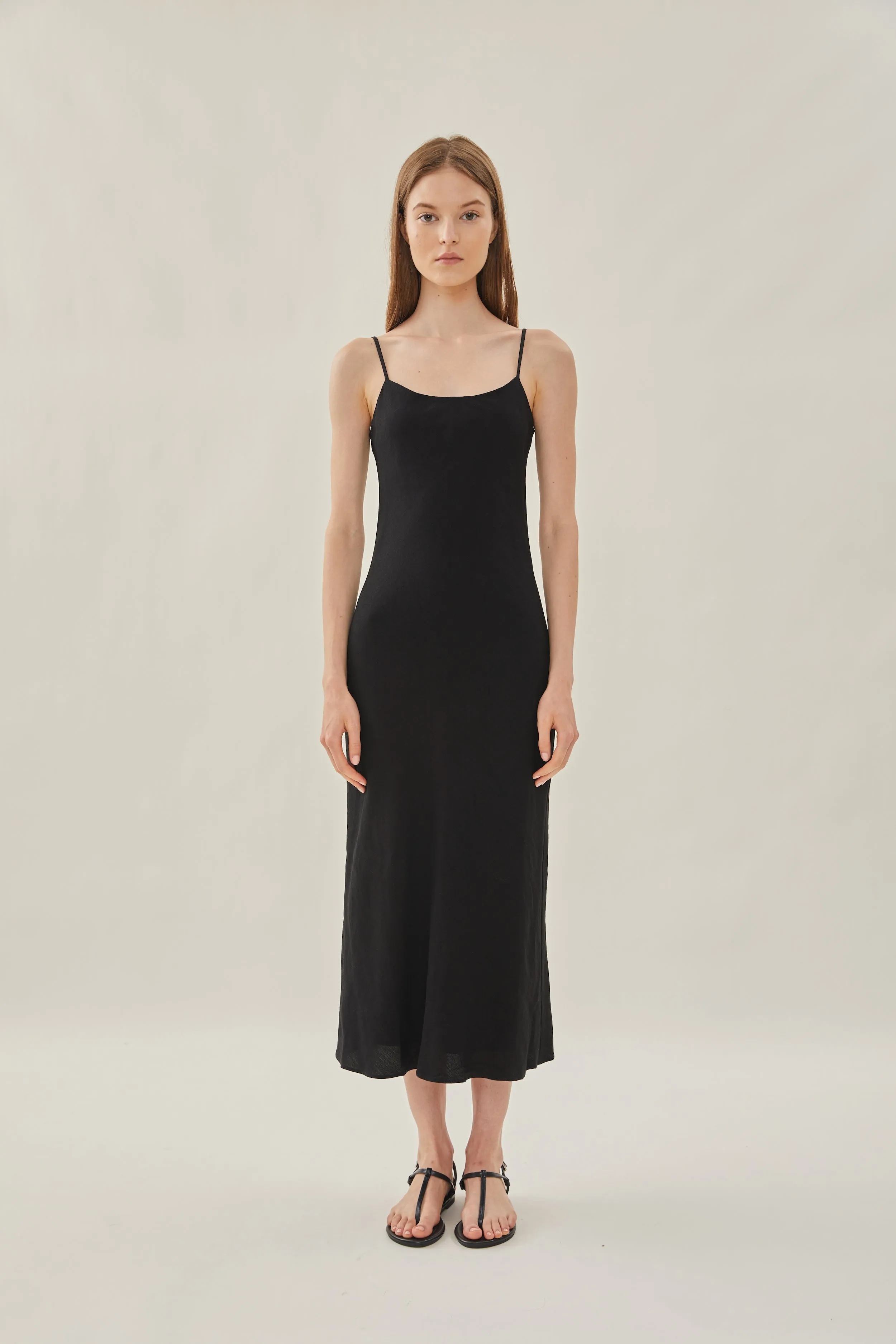 Linen Slip Dress in Black