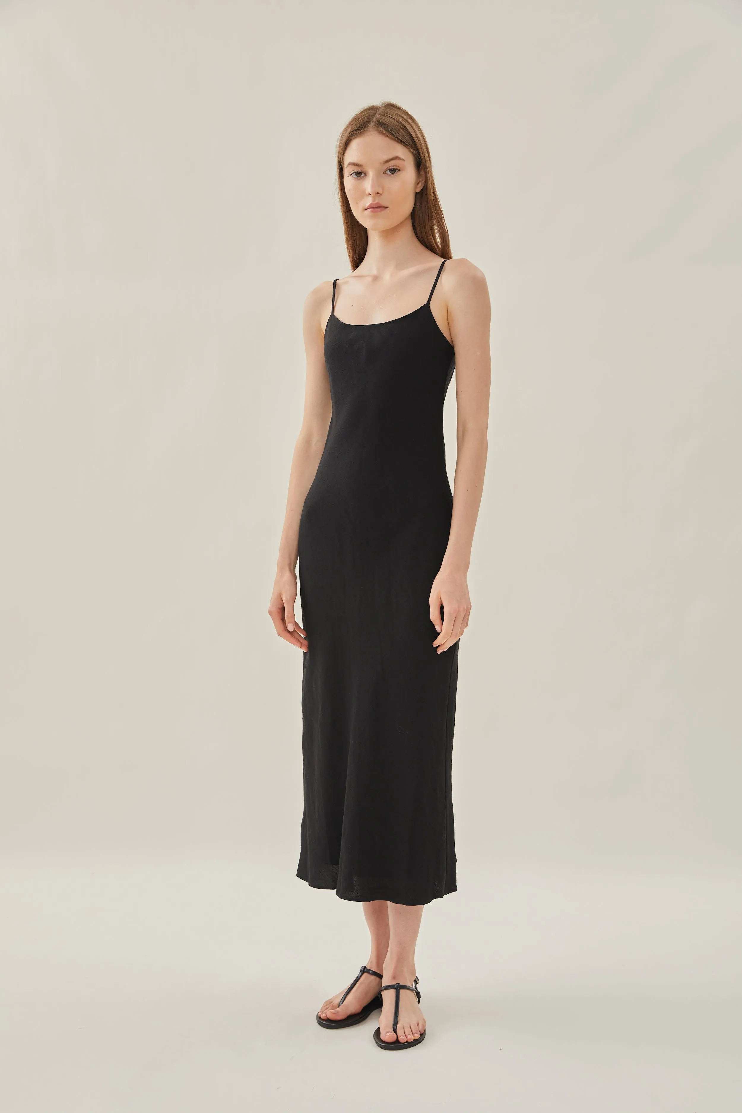 Linen Slip Dress in Black