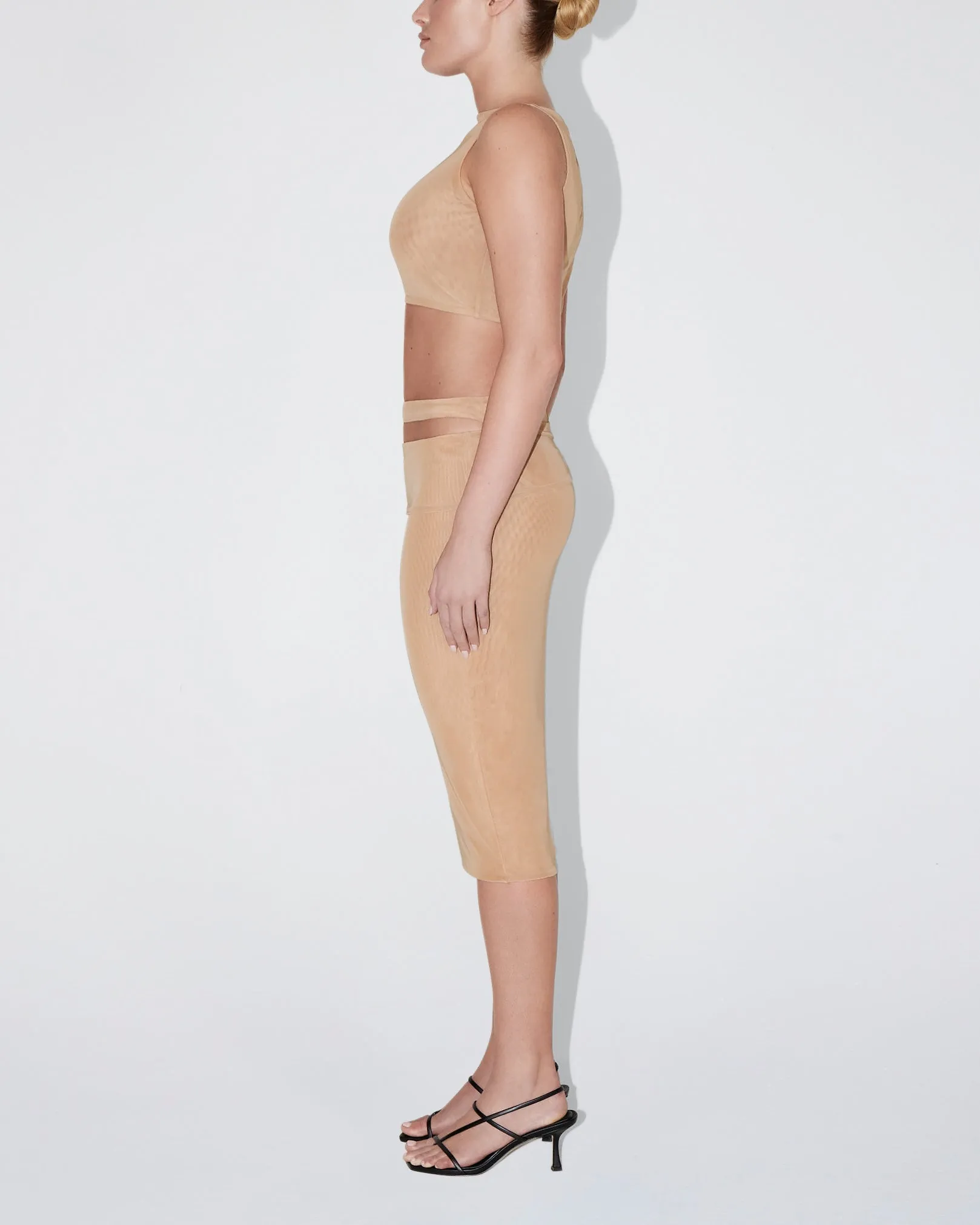 Mesh Stretch Cutout Skirt | Nude