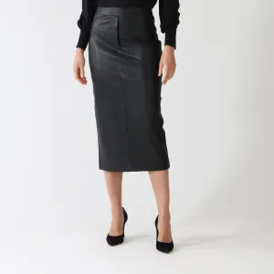 Nero Faux Leather Pencil Midi Skirt