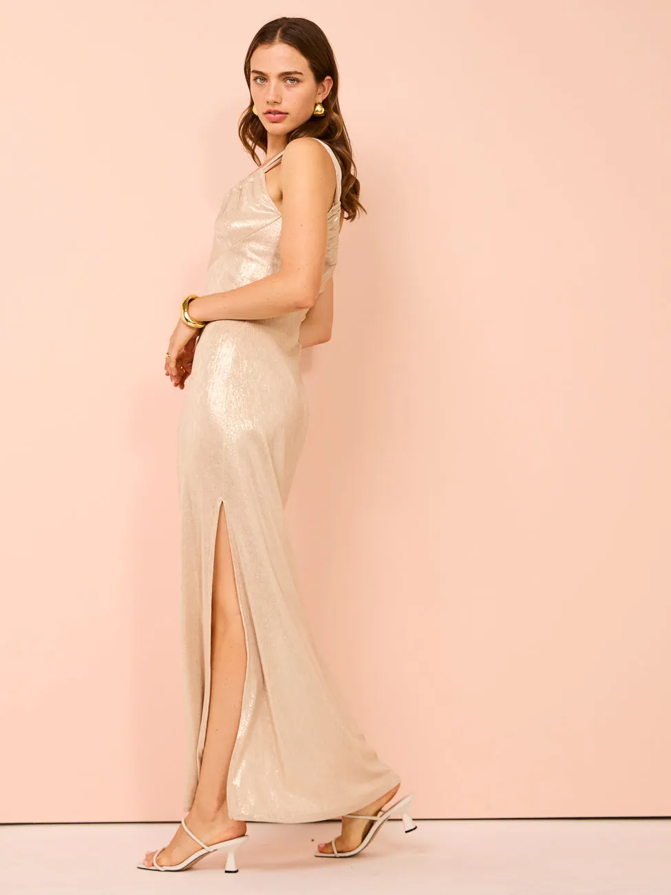 One Fell Swoop Faint Stretch Dress in Champagne