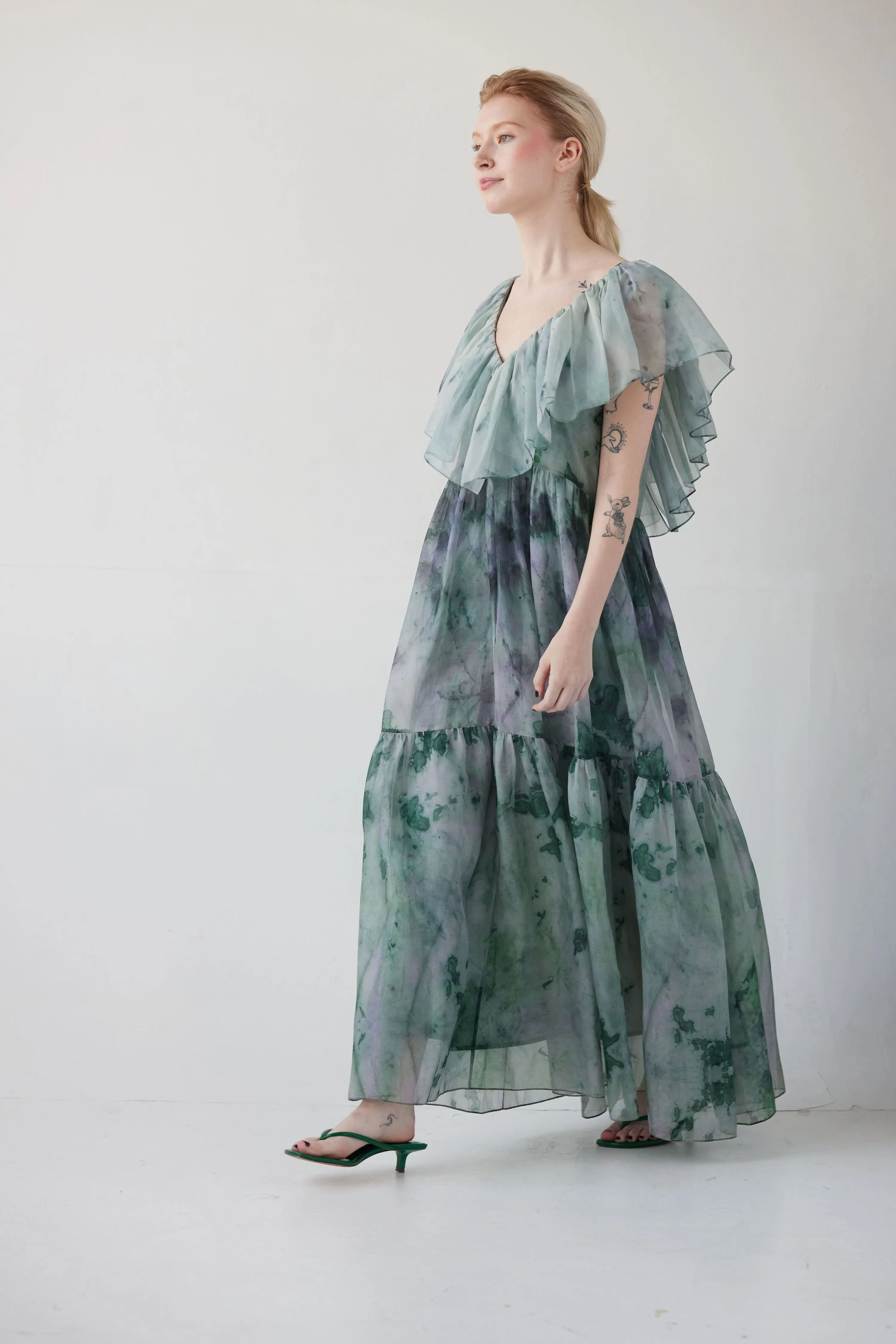 Papillon Dress in Printed Silk Organza