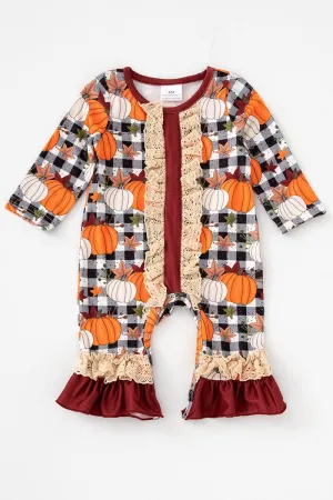 Plaid Pumpkin Ruffle Romper