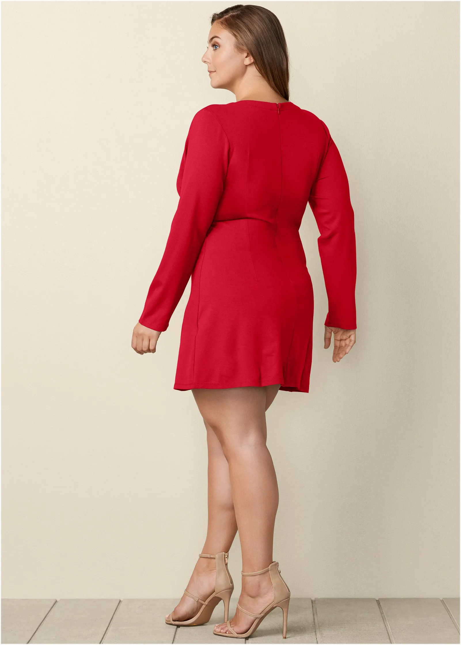 Plunging Embellished Dress - Red