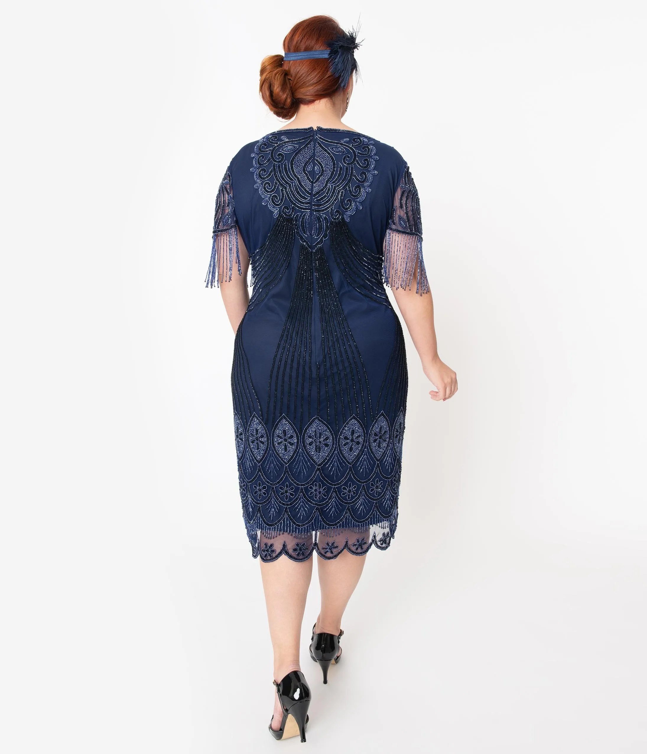 Plus Size 1920s Navy Beaded Marta Flapper Dress